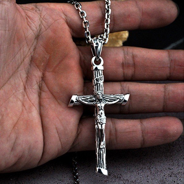 Men Sterling Silver Jesus Cross Necklace Jewelry Com